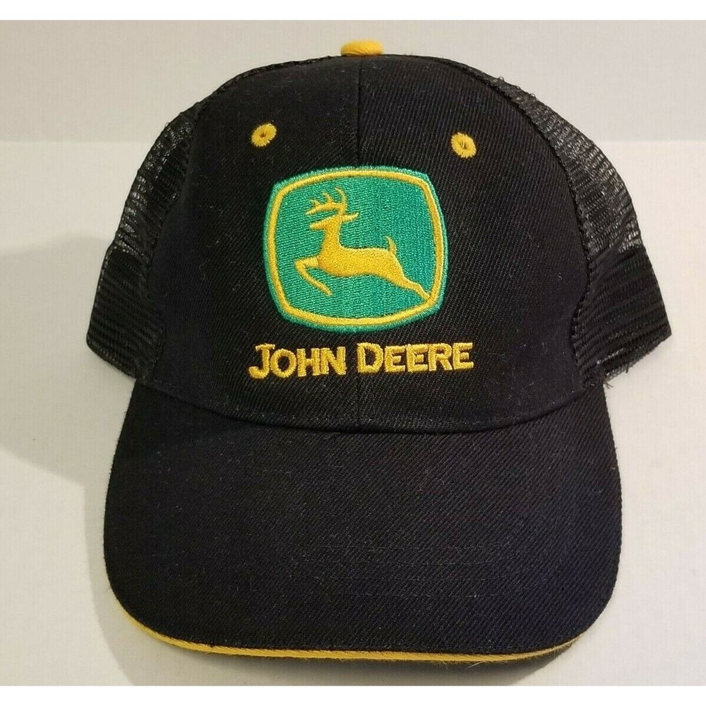 John Deere Black Mesh Snapback‎ Trucker Baseball Cap Hat Green Patch OSFA